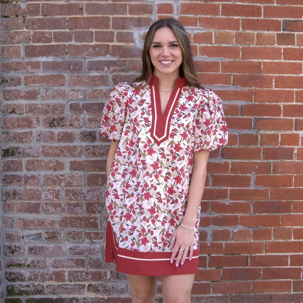 Floral Bubble Sleeve Mini Dress